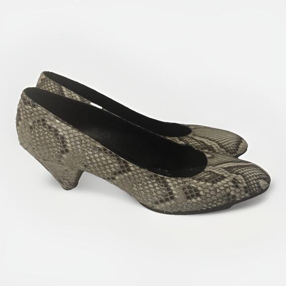 Rare Gianmarco Lorenzi Python Leather Heels Italy Beige Black 80’s Pumps Sz 39.5